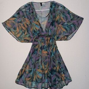 H&M Womens ‎ Cardigan Island leaf prin Sheer Cover-up Size 6
